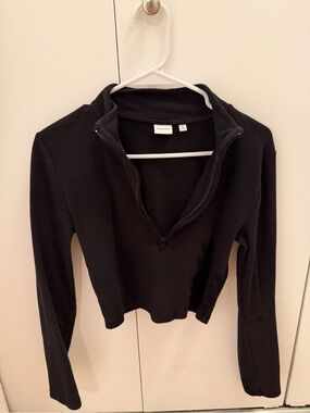 Sunday Best Cropped Black Quarter-Zip Long Sleeve Top